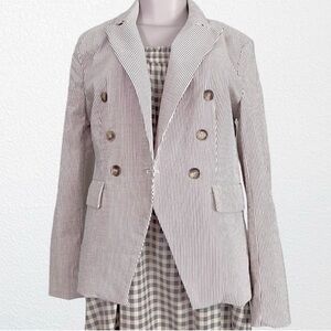 NEW Maison d’ Amelie Paris Seersucker Double Breasted Jacket Cream + Brown
